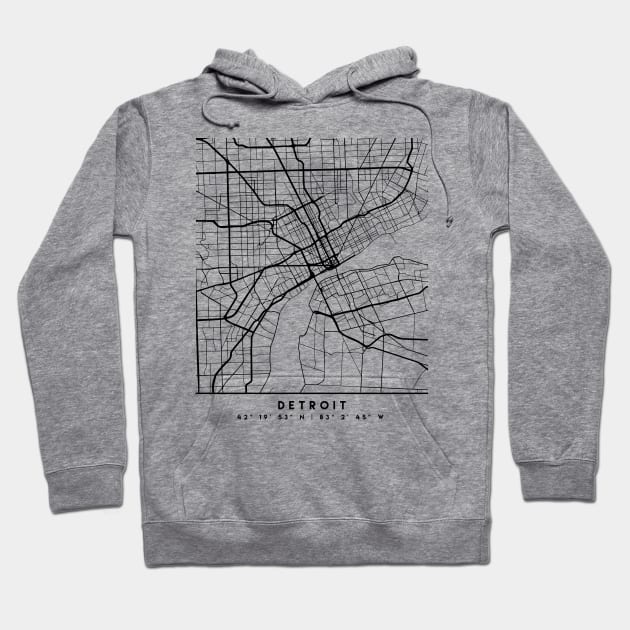 DETROIT MICHIGAN BLACK CITY STREET MAP ART Hoodie by deificusArt